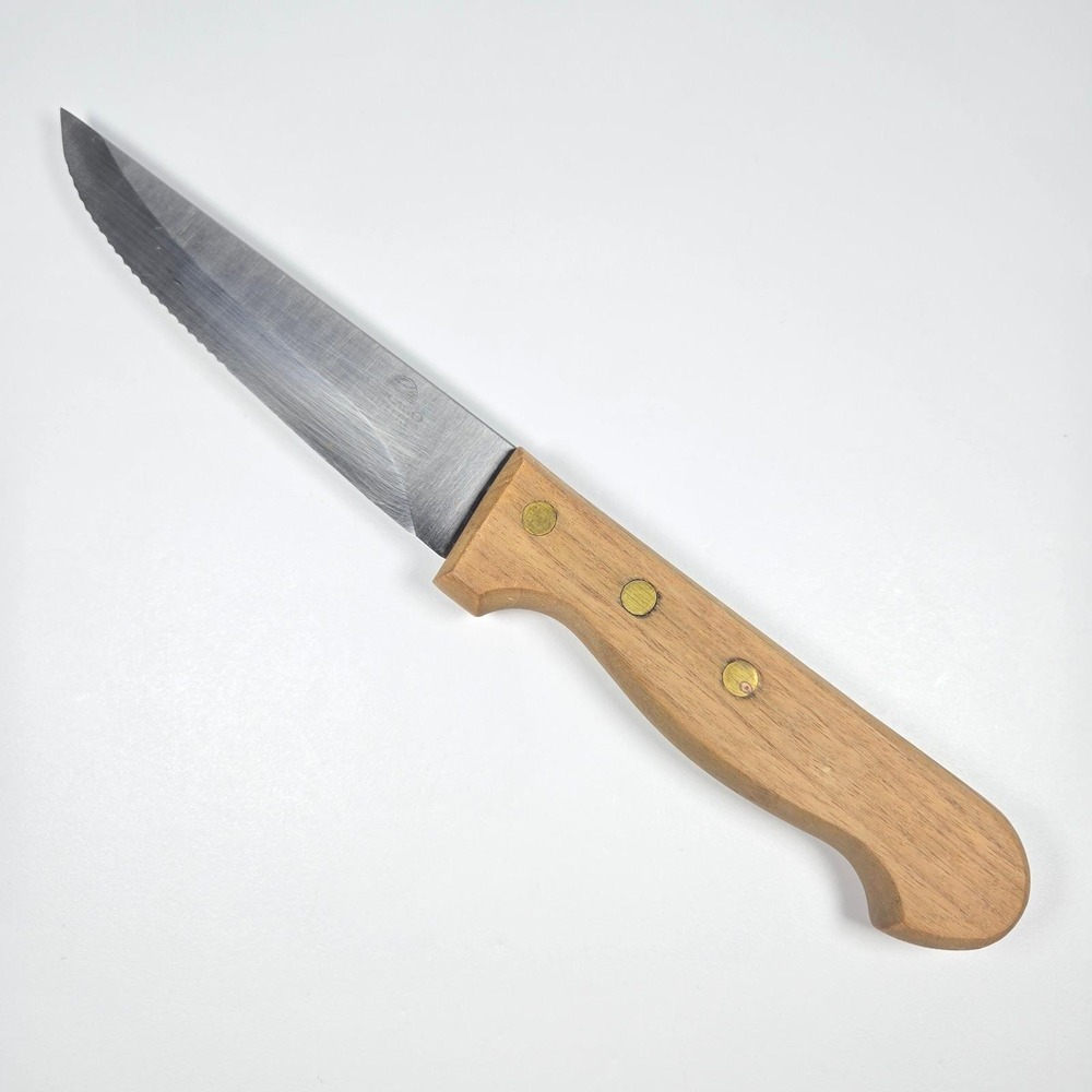 VTG Chicago Cutlery Steak Knife 5" Blade Wide‎ Wood Walnut Handle Triple Rivet